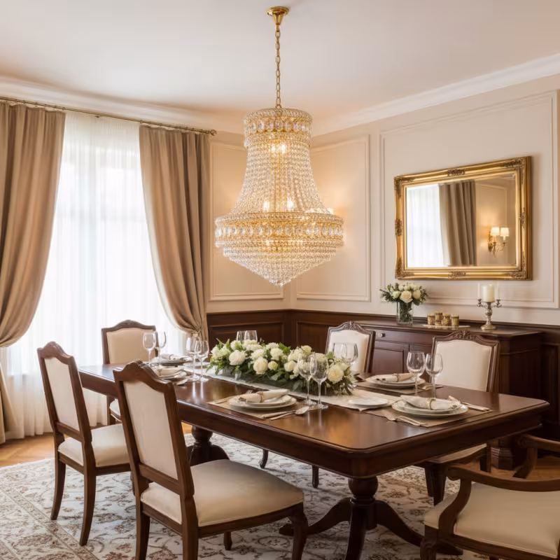 Previzualizare 2: Candelabru Cristal EMPIRE Eleganza 10xE14, D50 cm, Auriu, Inaltime Reglabila, Metal si Cristal