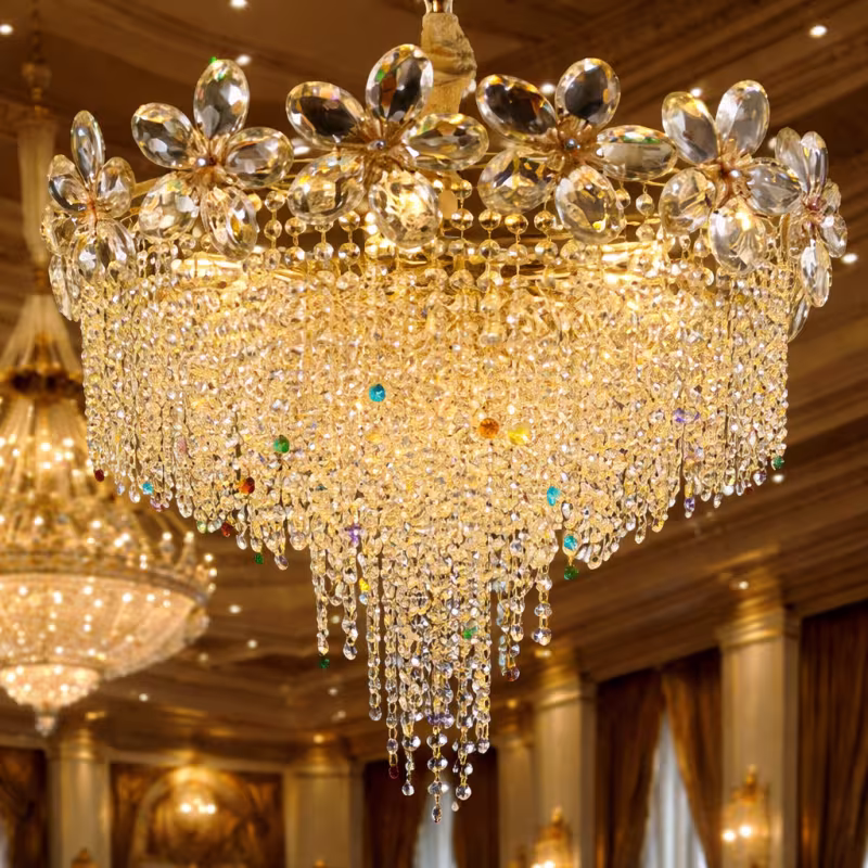 Candelabru Cristal BLOSSOM Eleganza, 6xE14, 50cm, Auriu Lucios, Inaltime Reglabila, Metal si Cristal