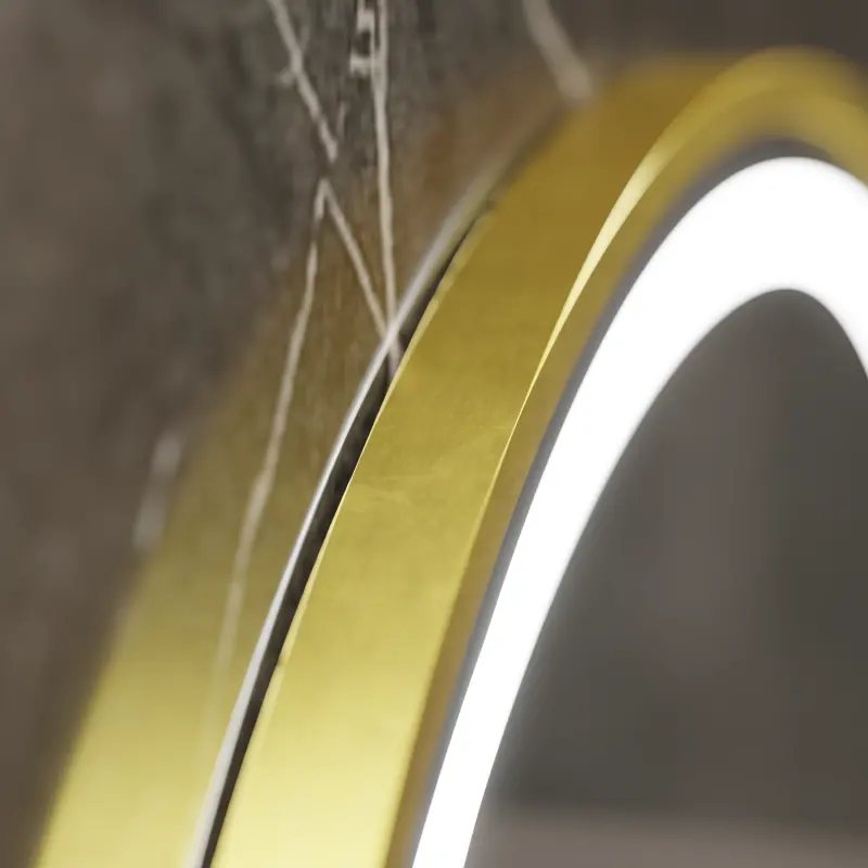 Previzualizare 4: Oglinda LED Senzor MotionGlow Faratya Sistem Dezaburire Termometru si Ceas Rama Auriu Periat Rotunda Diametru 100 cm Lumina Rece/Calda/Neutra Dimabila Colectia Marcello Funghi