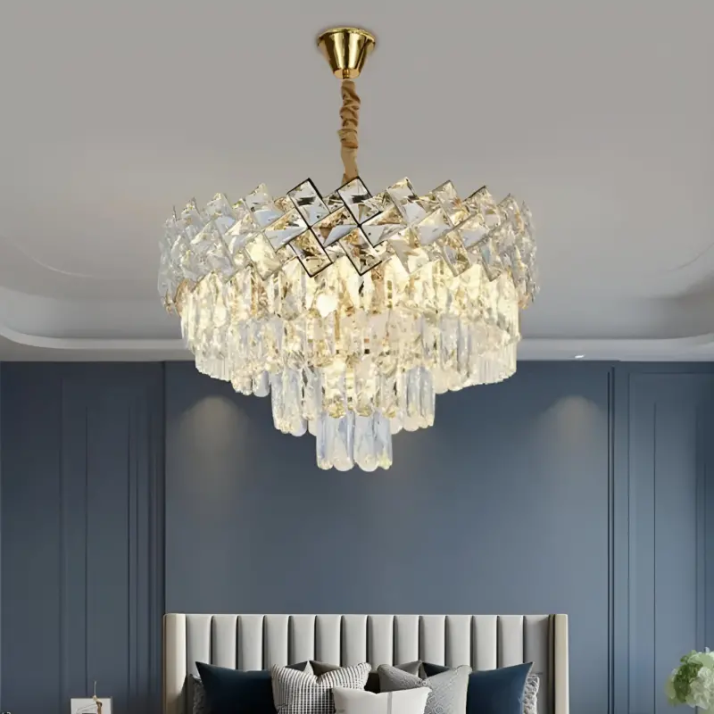 Previzualizare 3: Candelabru Cristal WINDSOR Nobile 5xE14, Diametru 39cm, Auriu Lucios, Inaltime Reglabila