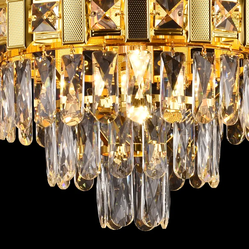 Previzualizare 2: Candelabru Cristal BRAN Nobile 5xE14, Diametru 40cm, Auriu Lucios, Inaltime Reglabila