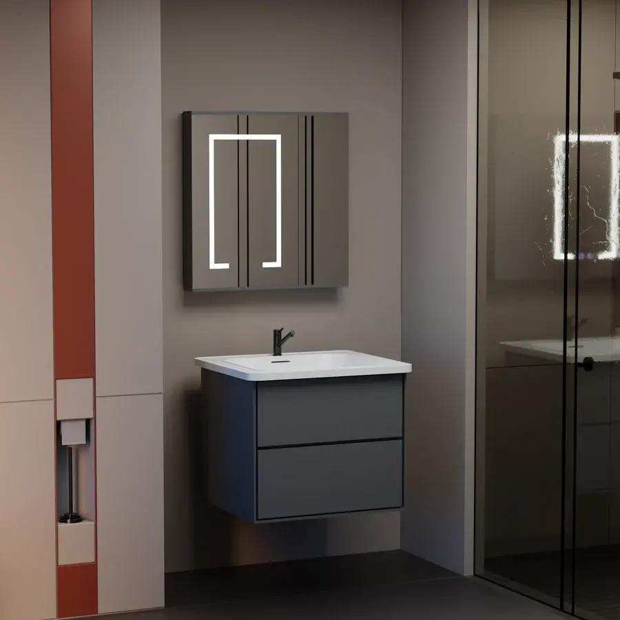 Set Mobilier pentru Baie SANTORINI, 60x50cm, 2 Piese, Gri si Alb