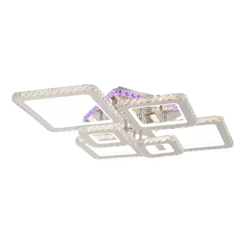Previzualizare 2: Lustra LED cu telecomanda si cristal NOVA RHOMBA RGB 168W, 6 Patrate, lumina Rece/Calda/Neutra, Dimabila, Crom Lucios