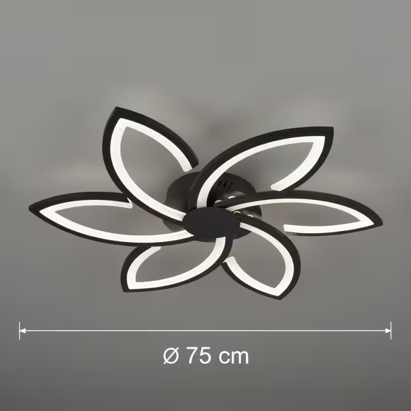 Previzualizare 4: Lustra LED cu telecomanda si cristal FLORA 82W, 6 Petale, lumina Rece/Calda/Neutra, Dimabila, Negru