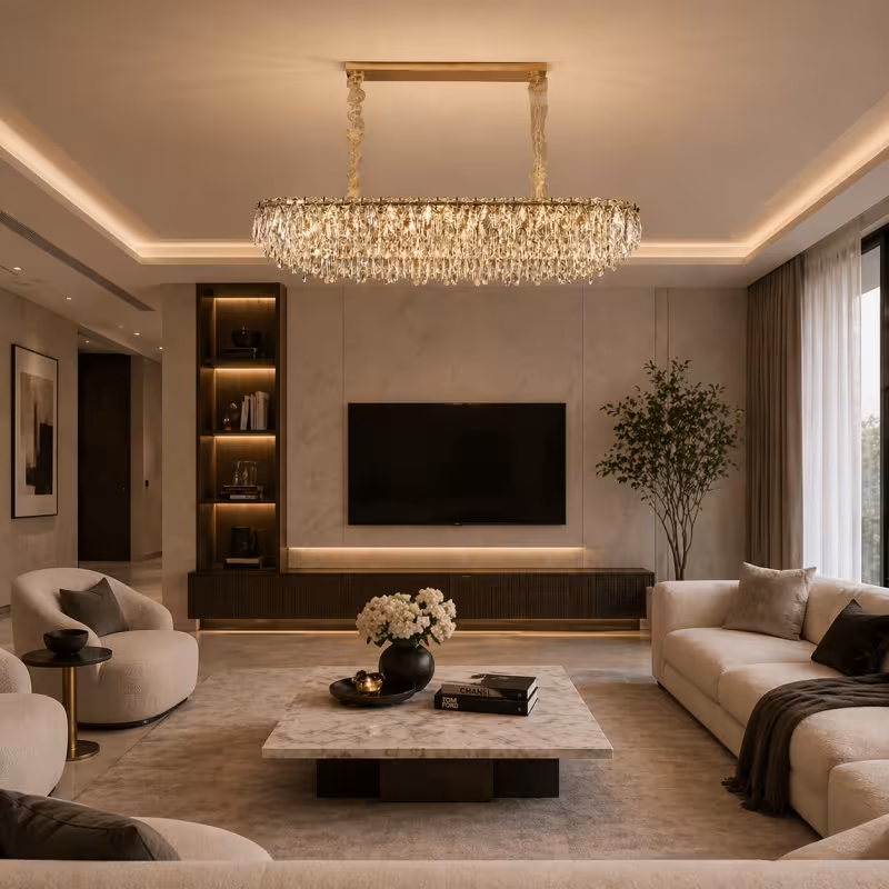 Previzualizare 4: Candelabru Cristal ORION 19xE14, Auriu, Inaltime Reglabila, Metal si Cristal