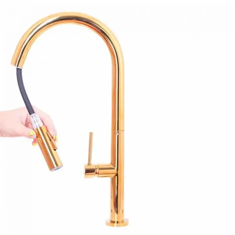 Previzualizare 3: Baterie Bucatarie cu Dus Extractibil, Alama Sanitara, Auriu, CF2043