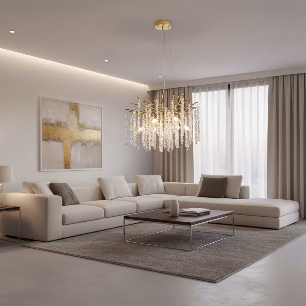Candelabru Cristal ARBUS Eleganza, Φ50cm, 6xE14, Auriu, Metal si Cristal
