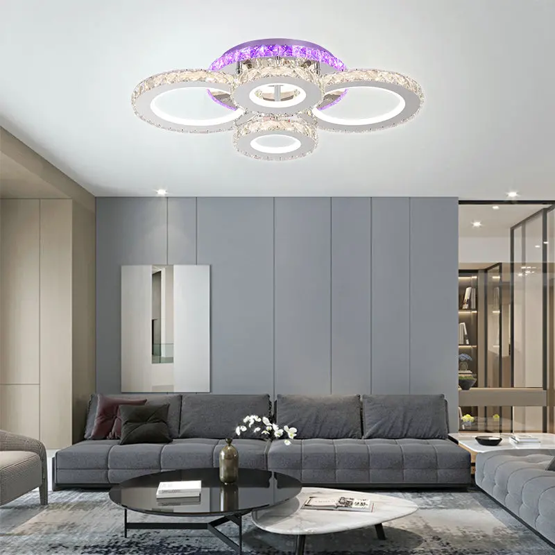 Previzualizare 3: Lustra LED cu telecomanda si cristal NOVA ROTONDA RGB 82W, 4 Cercuri, lumina Rece/Calda/Neutra, Dimabila