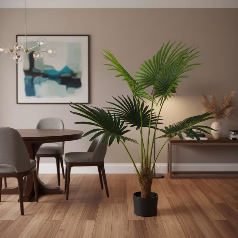 Previzualizare 2: Planta Artificiala Tip Palmier Livistona Evantai, 5 frunze, 120 cm, Verde