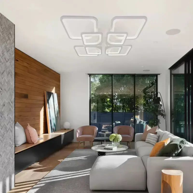 Previzualizare 4: Lustra LED cu telecomanda ZOE 138W, 8 Patrate, lumina Rece/Calda/Neutra, Dimabila, Alb