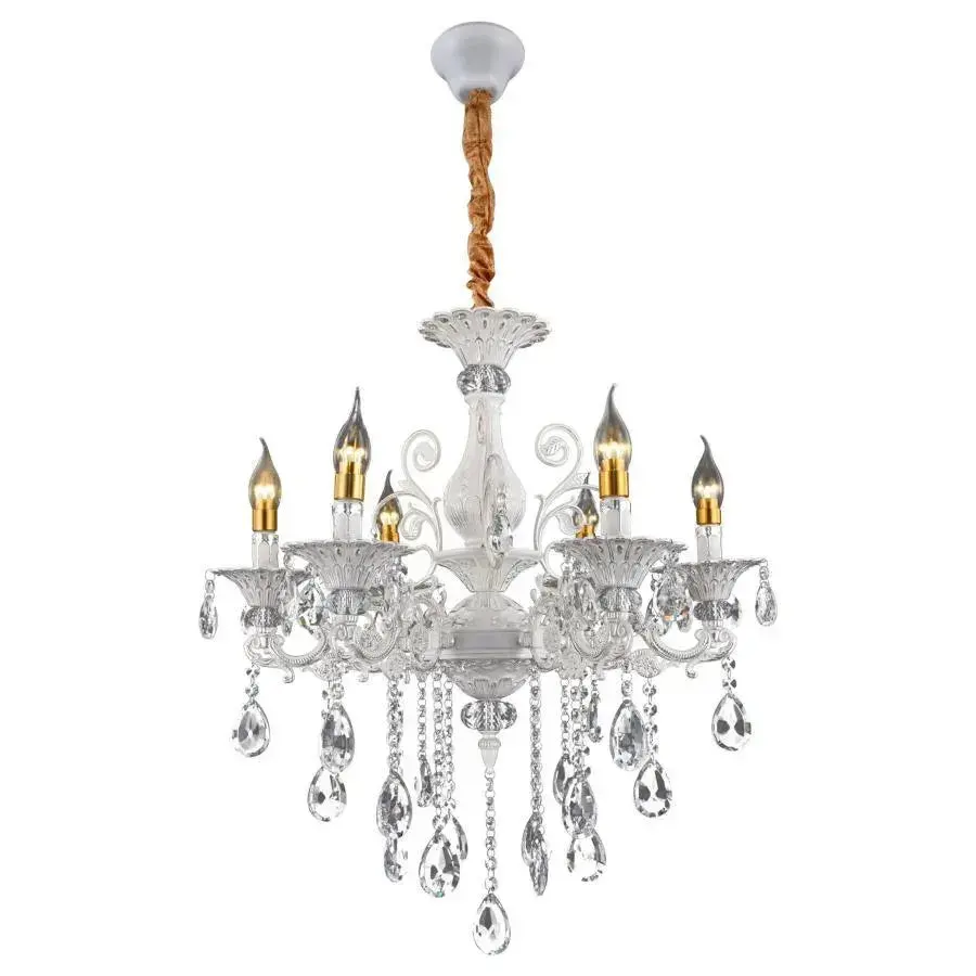 Candelabru SANSSOUCI 6xE14 Cristal si Metal – Design Clasic, Alb Argintiu