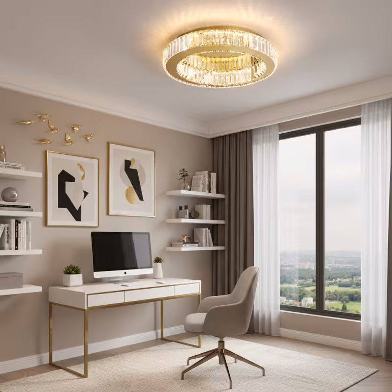 Previzualizare 2: Lustra LED cu telecomanda si cristal VERTUS 31W, 50cm, Cerc, lumina Rece/Calda/Neutra, Dimabila, Auriu