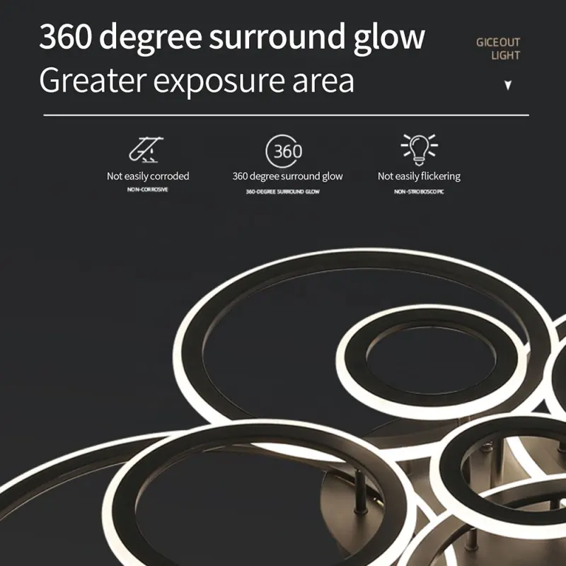 Previzualizare 3: Lustra LED cu telecomanda BETTY 40W, 3 Cercuri, lumina Rece/Calda/Neutra, Dimabila, Negru