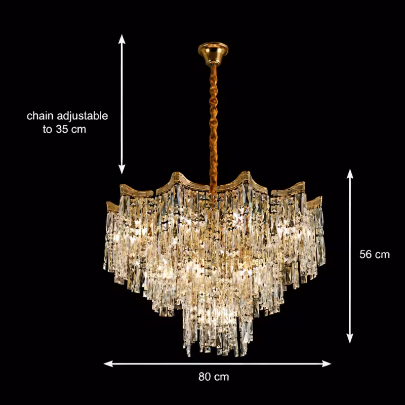 Previzualizare 4: Candelabru Cristal VETRA Regalis 17xE14, D80 cm, Auriu, Inaltime Reglabila, Metal si Cristal