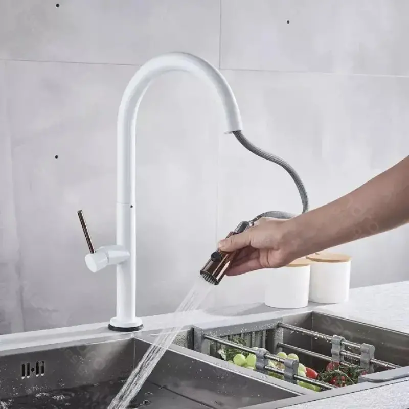 Previzualizare 2: Baterie Bucatarie cu Dus Extractibil, Alama Sanitara, Alb, CF/1035/A