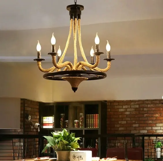 Previzualizare 2: Lustra Suspendata Vintage, LV581/6BK, 6xE27, Maro, Metal si Sfoara