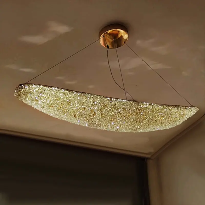 Candelabru Modern cu Cristal, Telecomanda, PRAGA, 31W, Lumina Calda/Neutra/Rece, Lungime 80 cm, Auriu, Inaltime reglabila