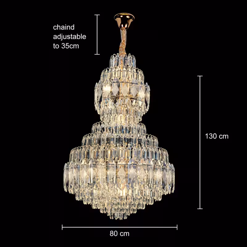 Previzualizare 4: Candelabru Cristal VELVET Regalis, 29xE14, D80 cm, Auriu, Inaltime Reglabila, Metal si Cristal
