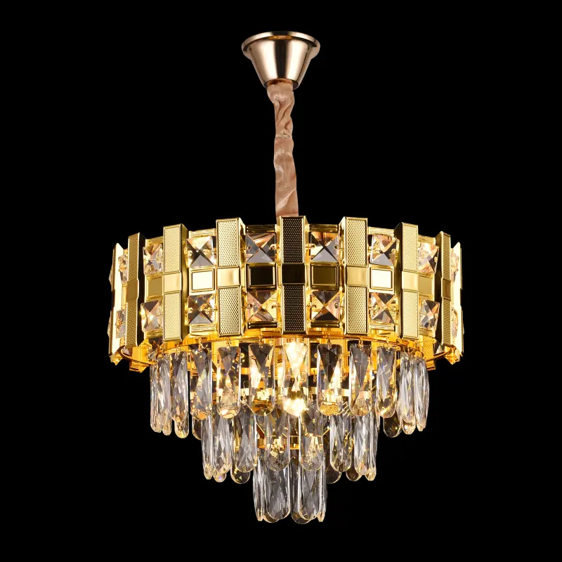 Previzualizare 3: Candelabru Cristal BRAN Nobile 5xE14, Diametru 40cm, Auriu Lucios, Inaltime Reglabila