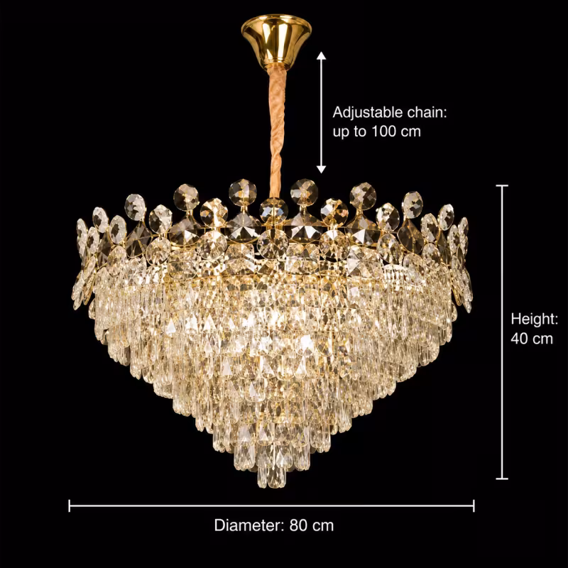 Previzualizare 4: Candelabru Cristal ACE Regalis 22xE14, Diametru 80cm, Inaltime 40cm, Auriu Lucios, Inaltime Reglabila, Design Elegant