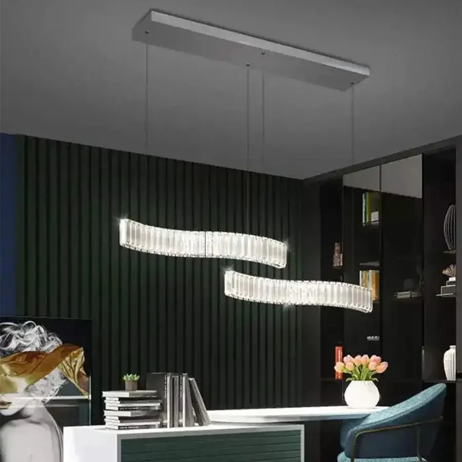 Lustra LED suspendata cu telecomanda si cristal MERVE 24W, lumina Rece/Calda/Neutra, Dimabila, Crom Lucios, Inaltime Reglabila