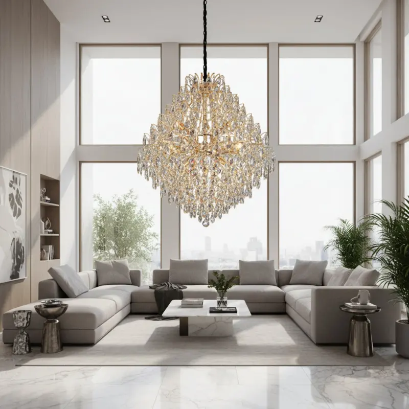 Previzualizare 4: Candelabru Cristal KONIG Regalis, 15xE14, D80 cm, Auriu, Inaltime Reglabila, Metal si Cristal