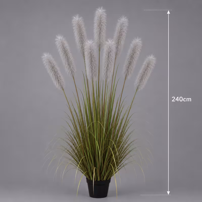 Previzualizare 2: Planta Artificiala Iarba Ornamentala, 240cm, cu 9 fire, Stuf si Iarba, Verde si Gri, Fara Ghiveci