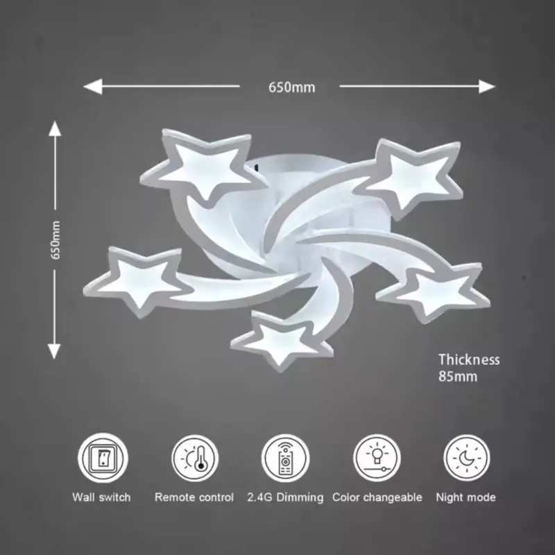 Previzualizare 2: Lustra LED cu telecomanda IPOMOEA 85W, 5 Stele, lumina Rece/Calda/Neutra, Dimabila, Alb