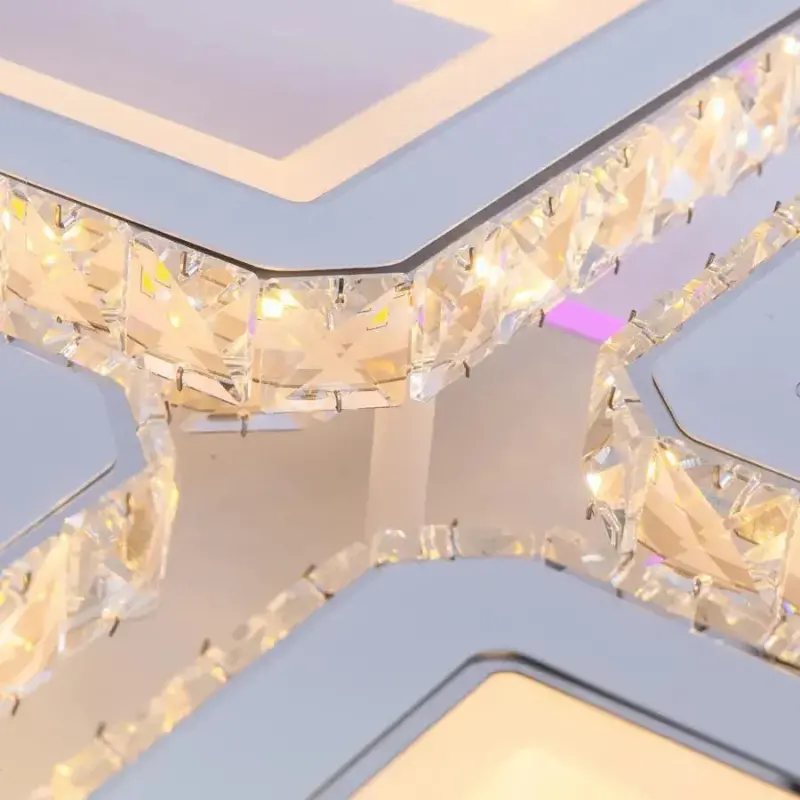 Previzualizare 2: Lustra LED cu telecomanda si cristal LEILA 175W, 8 Patrate, lumina Rece/Calda/Neutra, Dimabila, Alb Crom Lucios