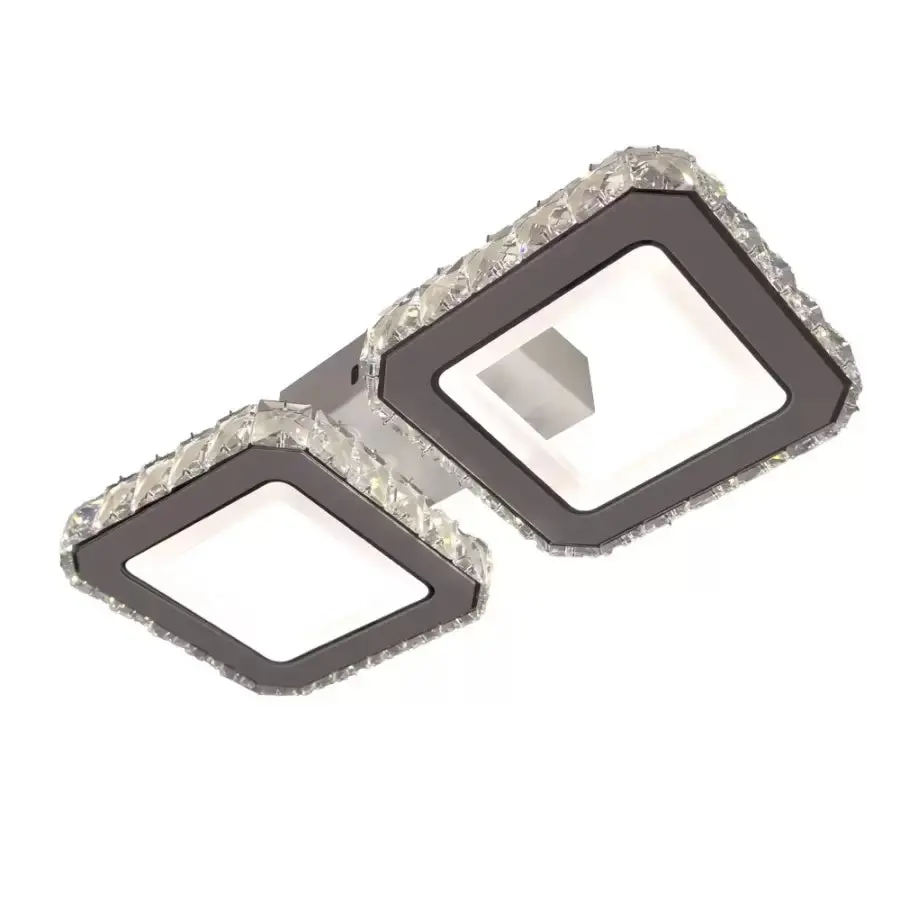 Lustra LED cu telecomanda si cristal QUADRIS 41W, 2 Patrate, lumina Rece/Calda/Neutra, Dimabila, Alb