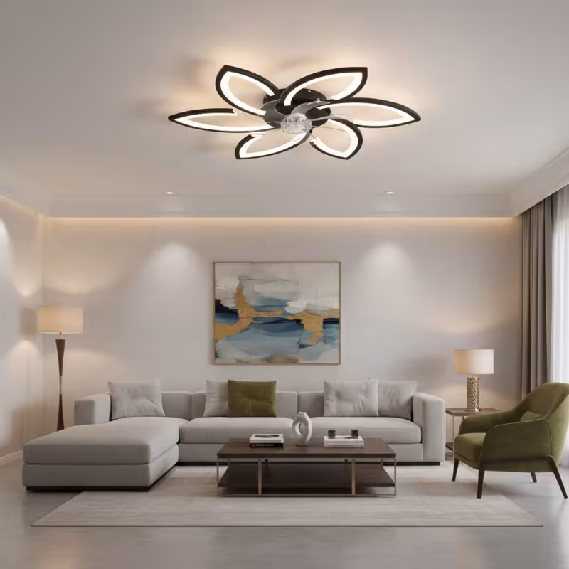 Lustra LED Ventilator ANEMO cu Telecomanda, 36W, D76.5cm, Lumina Rece/Neutra/Calda, Metal si Plastic, Negru