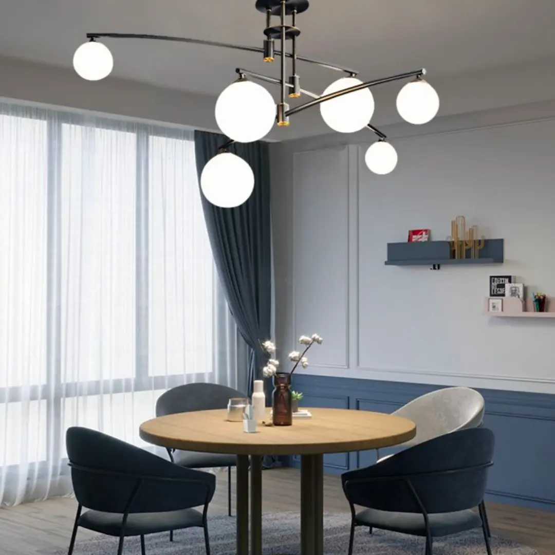 Lustra cu Abajur Rotund, PENTHOUSE Dome, 6x G9, Negru, Metal