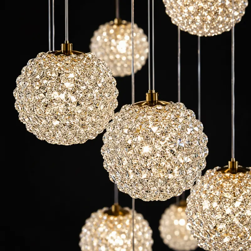 Previzualizare 4: Candelabru Cristal LED MILLE, 7xG9 , Diametru 60cm x Inaltime 340cm, Cristal si Metal, Auriu