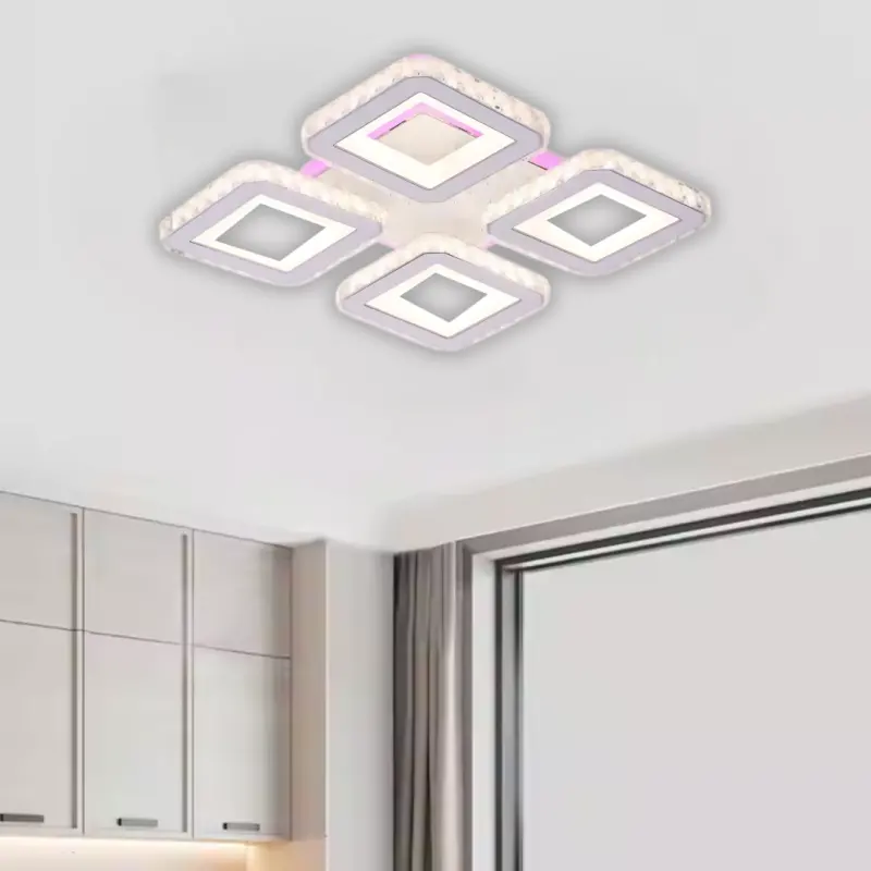 Previzualizare 4: Lustra LED cu telecomanda si cristal LEILA RGB 69W, 4 Patrate, lumina Rece/Calda/Neutra, Dimabila, Alb