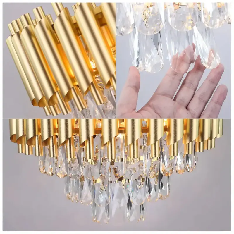 Previzualizare 2: Candelabru Cristal VERSAILLES Petito 3xE14, Diametru 30cm, Auriu, Inaltime Reglabila, Metal si Cristal