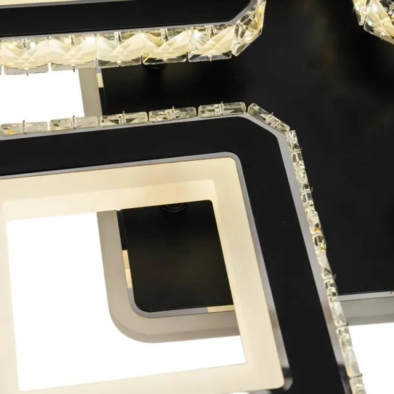 Previzualizare 2: Lustra LED cu telecomanda si cristal LEILA RGB 69W, 4 Patrate, lumina Rece/Calda/Neutra, Dimabila, Negru