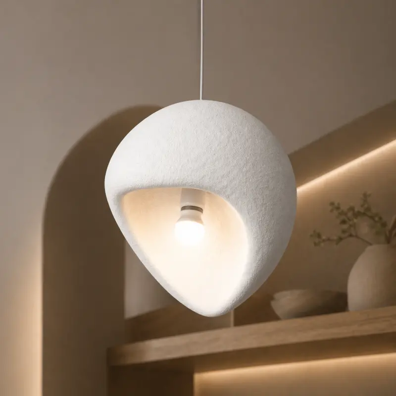 Lustra Moderna AERA, 30 cm, Suspendata, 1 X E27, Alb, Metal si Spuma, Inaltime Reglabila