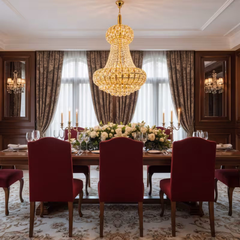 Previzualizare 2: Candelabru Cristal CASTRUM Magno 11xE14, D60 cm, Auriu, Inaltime Reglabila, Metal si Cristal