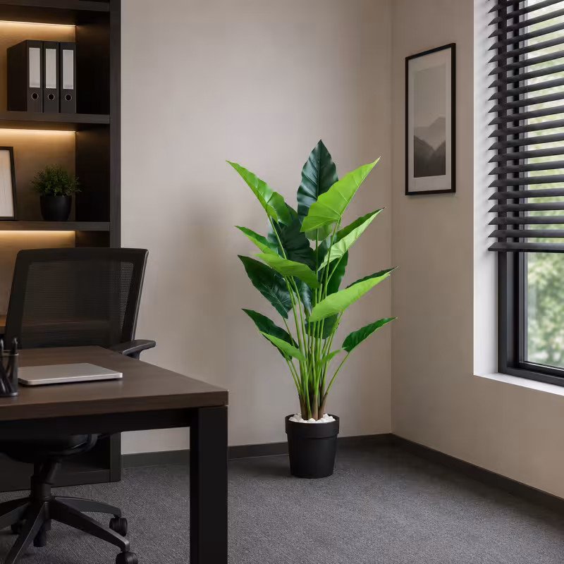 Planta Artificiala Tip Alocasia, 12 frunze, 150 cm, Verde