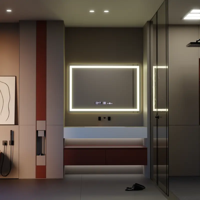 Previzualizare 3: Oglinda LED Rectangulara 120x80cm Verite MotionGlow Marcello, Sistem Dezaburire, Ceas & Termometru, Dimabila