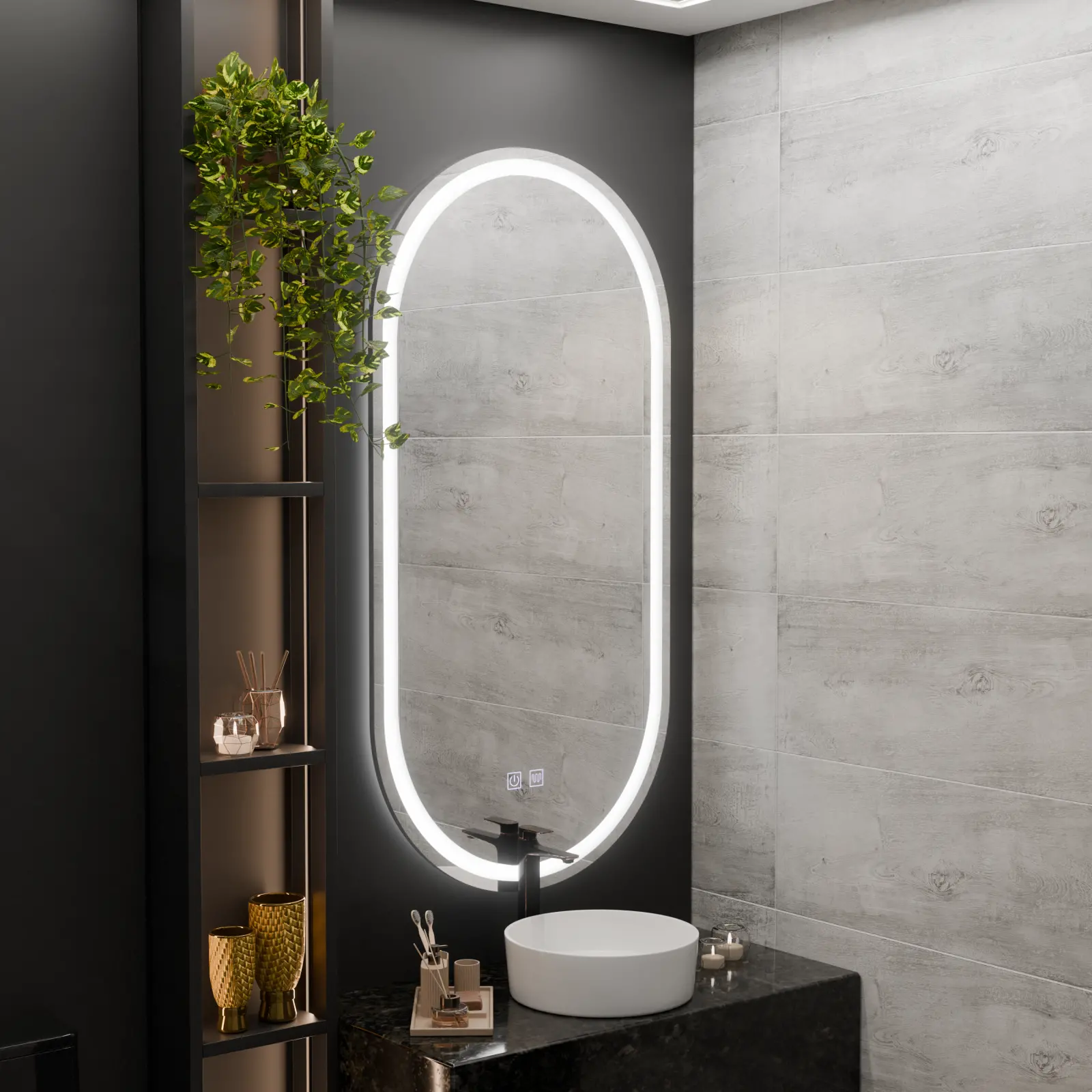 Oglinda LED Ovala, 50x100cm, Velara Touch, Sistem Dezaburire, Dimabila