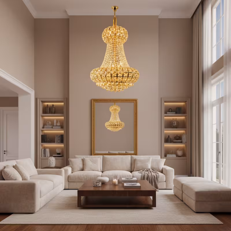 Previzualizare 3: Candelabru Cristal CASTRUM Magno 11xE14, D60 cm, Auriu, Inaltime Reglabila, Metal si Cristal