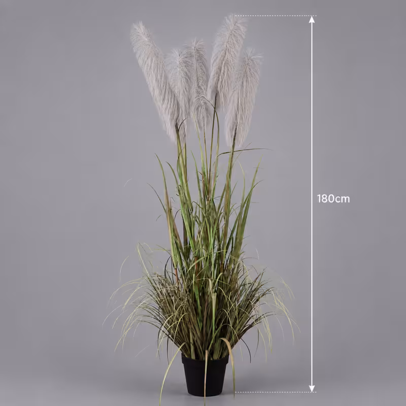Previzualizare 2: Planta Artificiala Iarba Ornamentala, 180cm, cu 5 fire, Stuf si Iarba, Verde si Gri, Fara Ghiveci