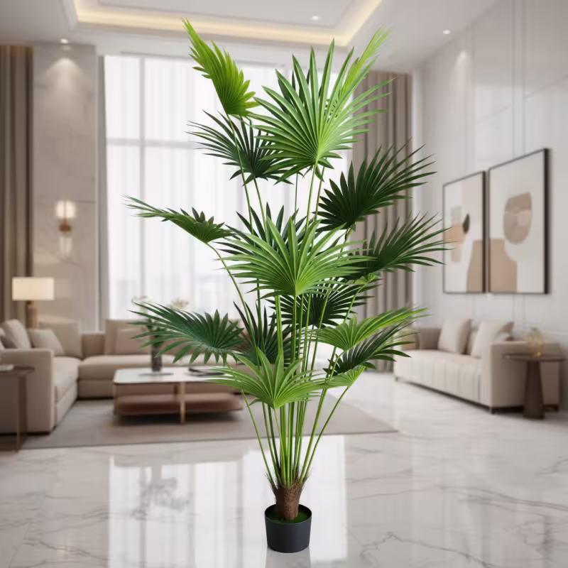 Previzualizare 3: Planta Artificiala Tip Palmier Livistona Evantai, 15 frunze, 200 cm, Verde