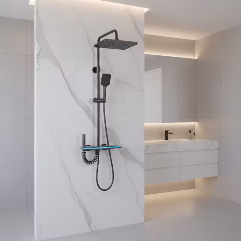 Previzualizare 2: Coloana de dus MARX II, Metal, Para Patrata, Efect Ploaie, 3 Functii, Montare Pe Perete, Negru, Accesorii Incluse