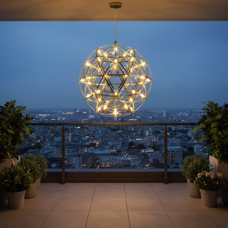 Previzualizare 3: Candelabru Modern LED WELD Petito, 18W, Diametru 30cm, Inaltime Reglabila, Crom Lucios