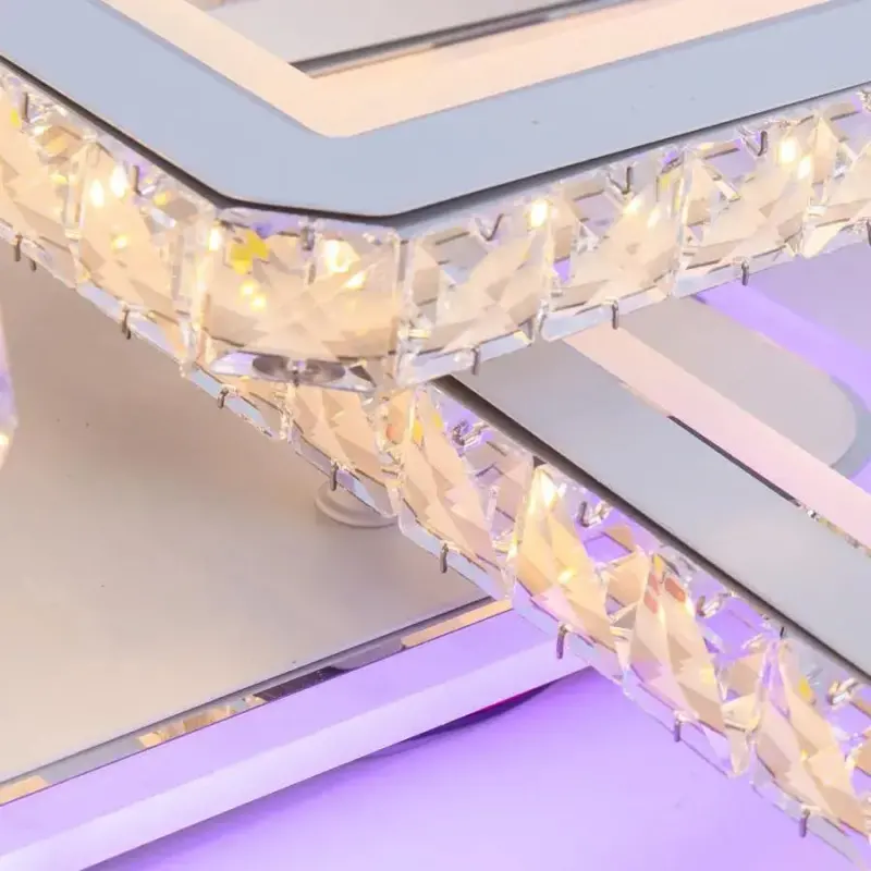 Previzualizare 4: Lustra LED cu telecomanda si cristal LEILA 175W, 8 Patrate, lumina Rece/Calda/Neutra, Dimabila, Alb Crom Lucios