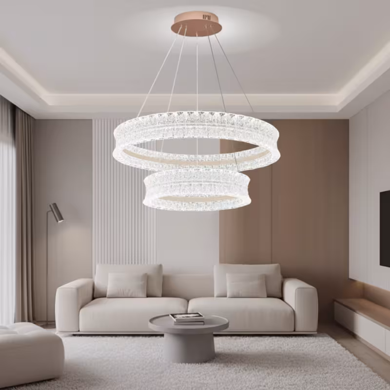 Previzualizare 2: Lustra LED Cristal cu telecomanda, 118W, Lumina Calda/Neutra/Rece, Φ60 cm, Inaltime Reglabila, Metal si Cristal, Auriu