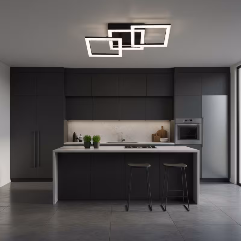 Previzualizare 3: Lustra LED cu telecomanda GEO 43W, 3 Patrate, lumina Rece/Calda/Neutra, Dimabila, Metal si Acril, Negru