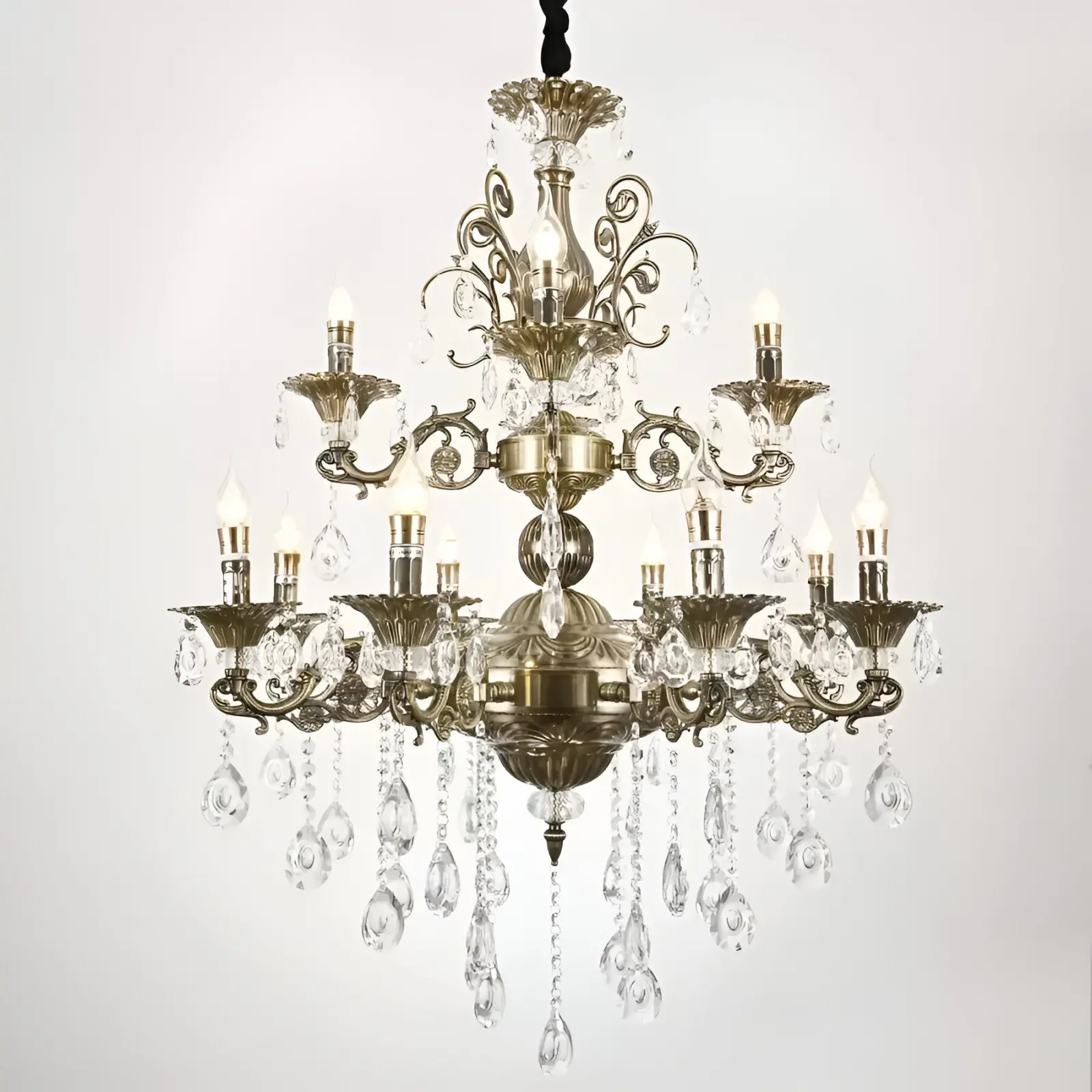 Candelabru SANSSOUCI Royal 12xE14 Metal si Cristal Inaltime Reglabila Alama Antichizata